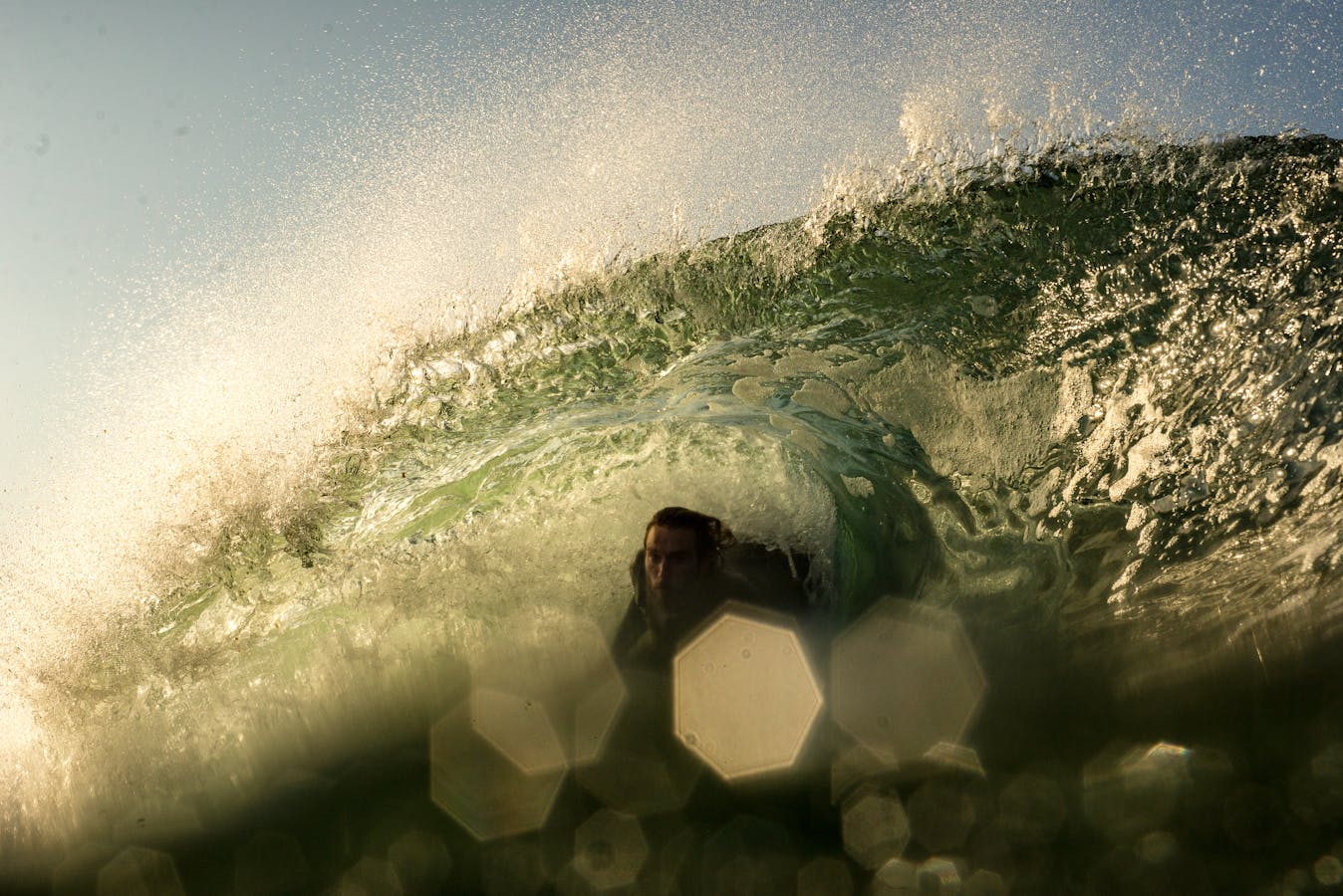 A surfer riding a wave